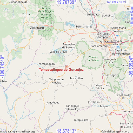 Temascaltepec de González on map