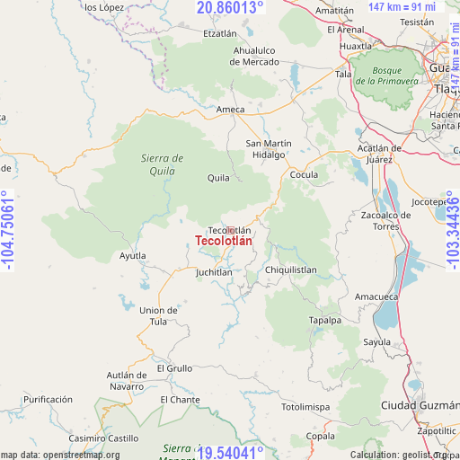 Tecolotlán on map