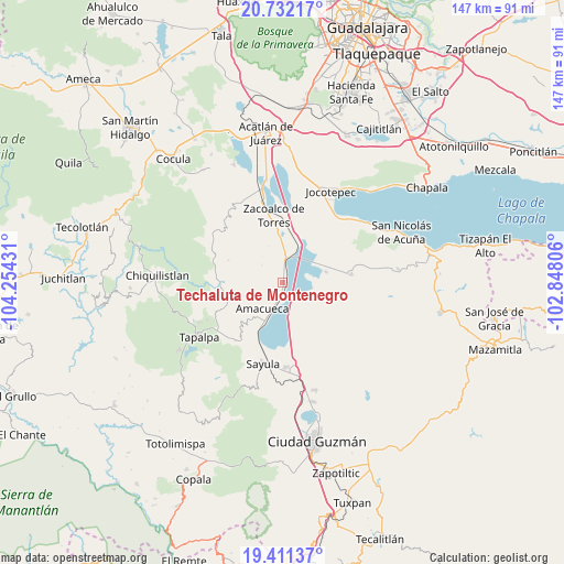 Techaluta de Montenegro on map