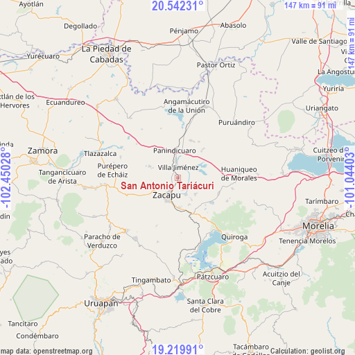 San Antonio Tariácuri on map