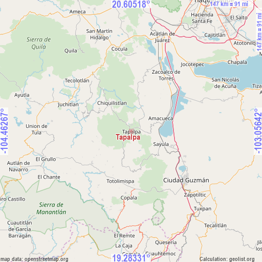 Tapalpa on map