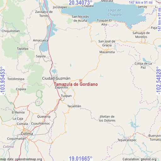 Tamazula de Gordiano on map