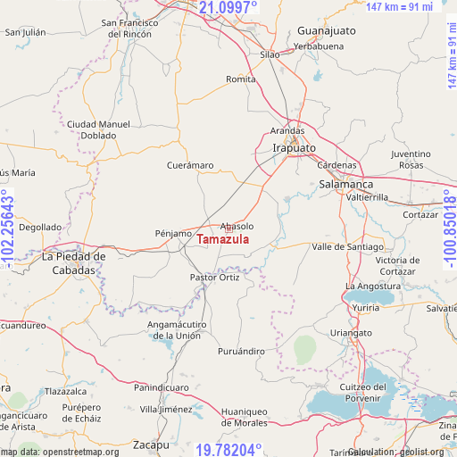 Tamazula on map