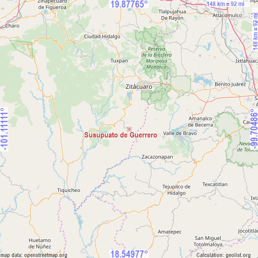 Susupuato de Guerrero on map