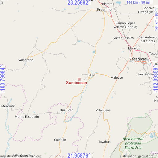 Susticacán on map