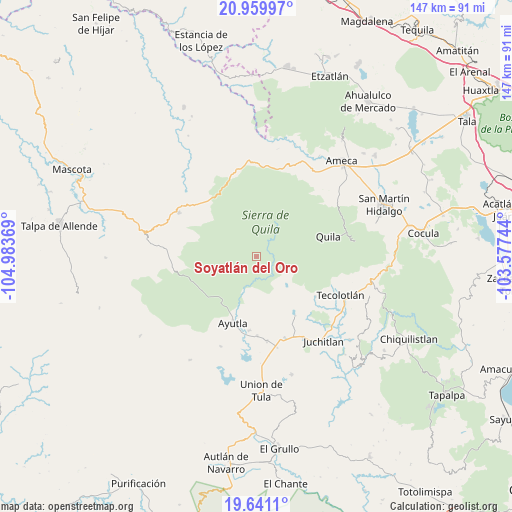 Soyatlán del Oro on map