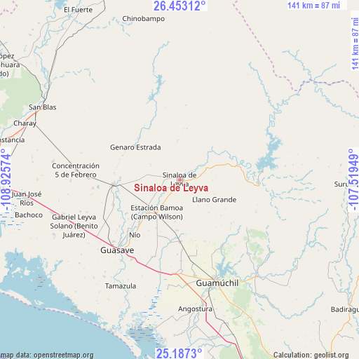 Sinaloa de Leyva on map