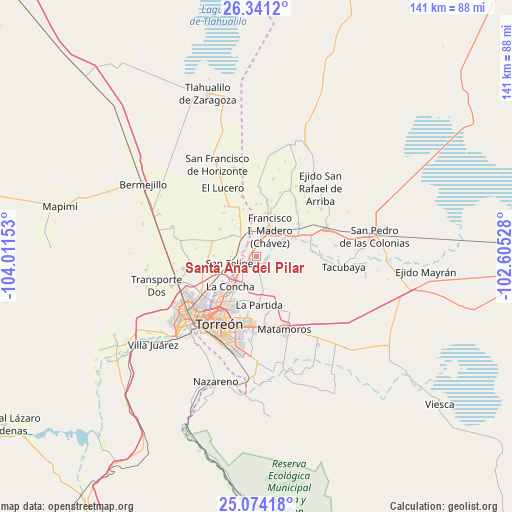 Santa Ana del Pilar on map