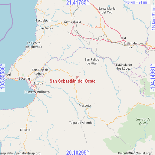 San Sebastián del Oeste on map
