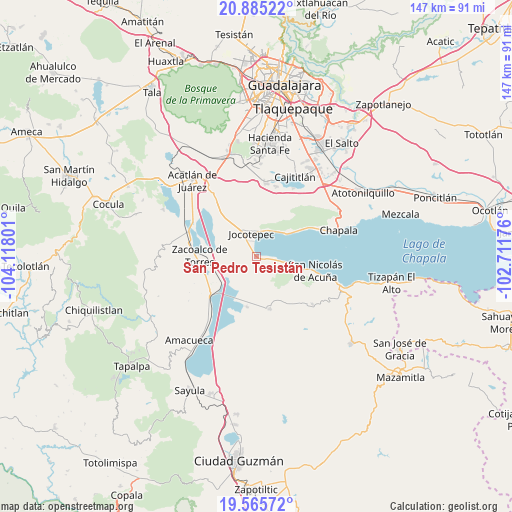 San Pedro Tesistán on map