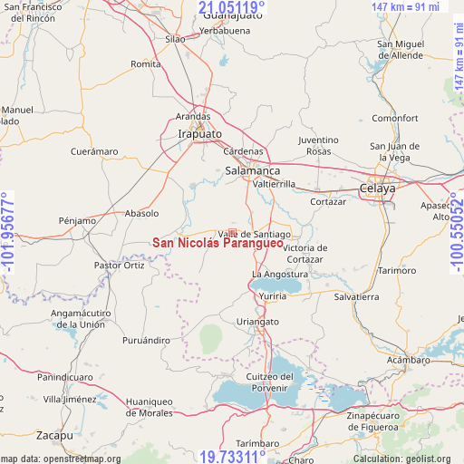 San Nicolás Parangueo on map