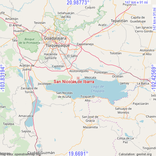 San Nicolás de Ibarra on map