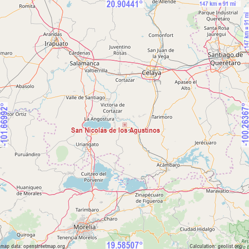 San Nicolás de los Agustinos on map