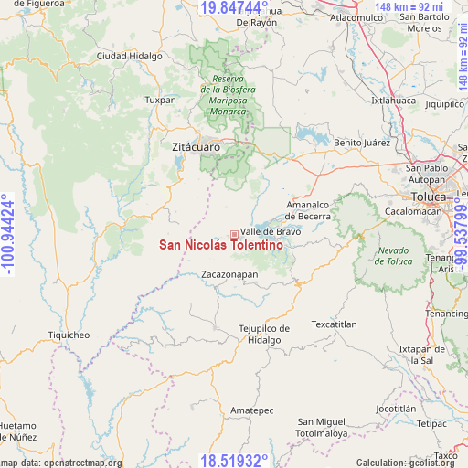 San Nicolás Tolentino on map