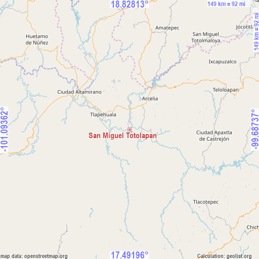 San Miguel Totolapan on map