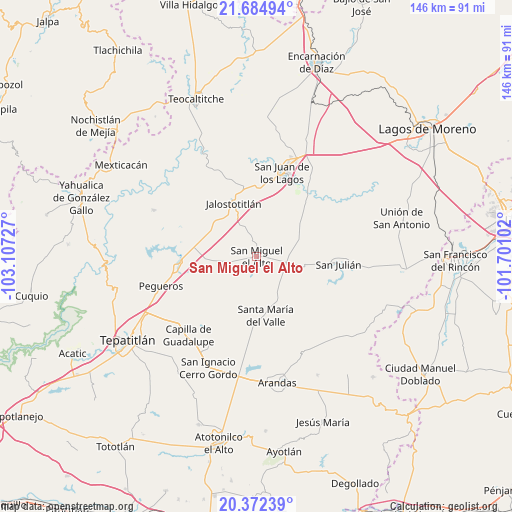 San Miguel el Alto on map