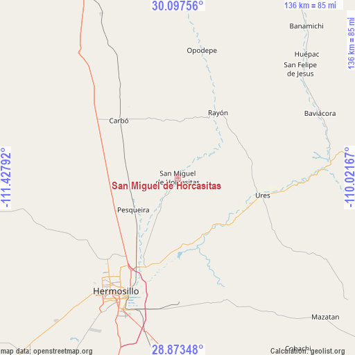 San Miguel de Horcasitas on map