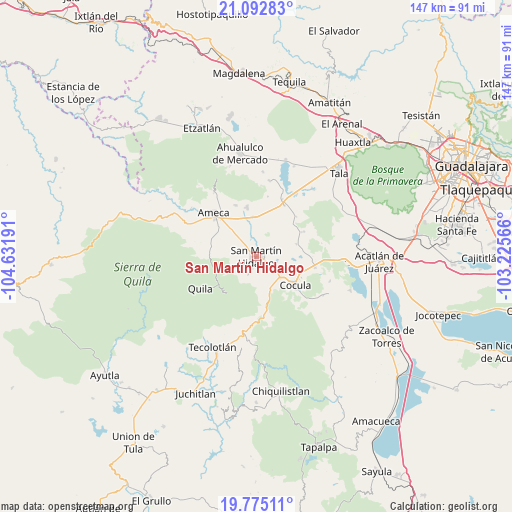 San Martín Hidalgo on map