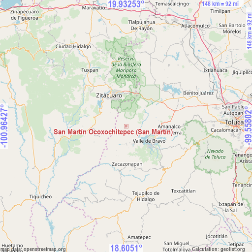 San Martín Ocoxochitepec (San Martín) on map