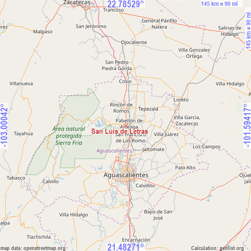 San Luis de Letras on map