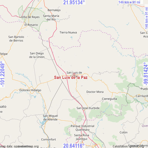 San Luis de la Paz on map
