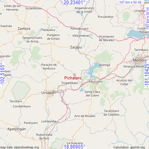 Pichátaro on map