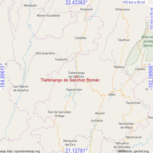 Tlaltenango de Sánchez Román on map