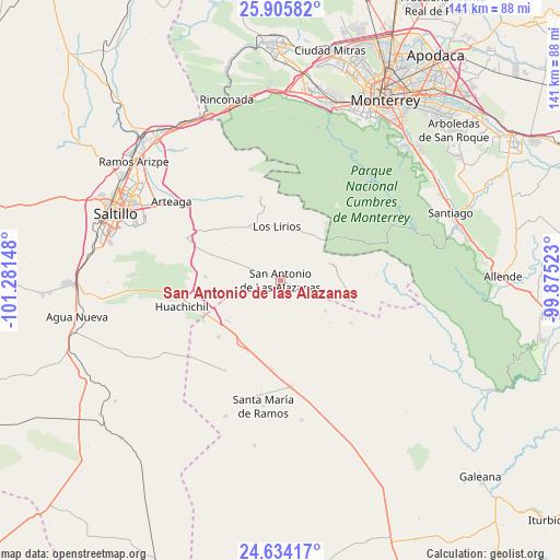 San Antonio de las Alazanas on map