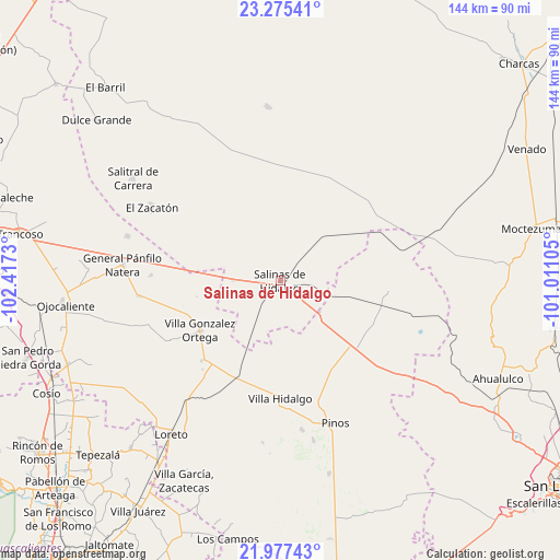Salinas de Hidalgo on map
