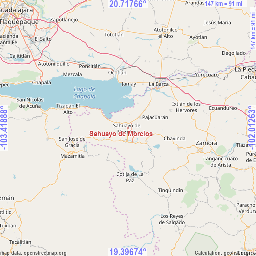Sahuayo de Morelos on map