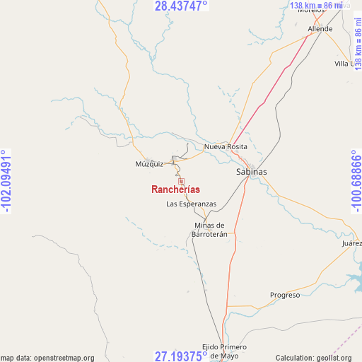Rancherías on map