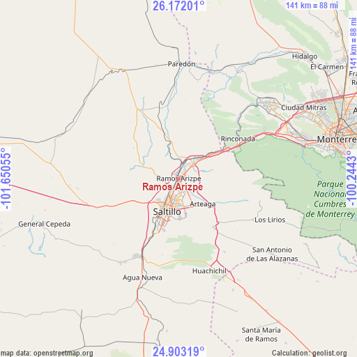 Ramos Arizpe on map