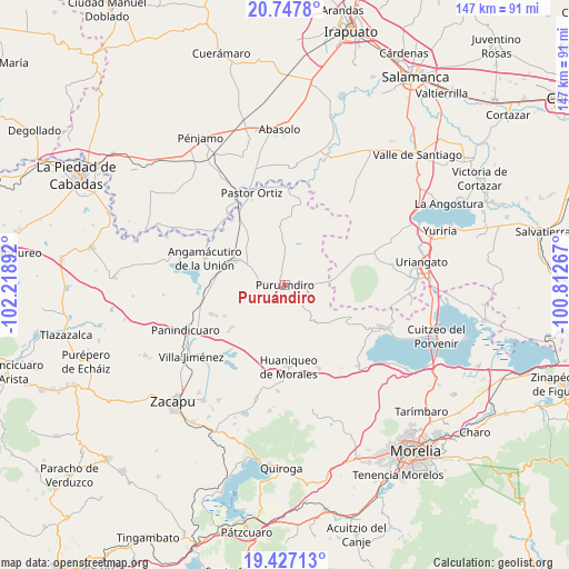 Puruándiro on map