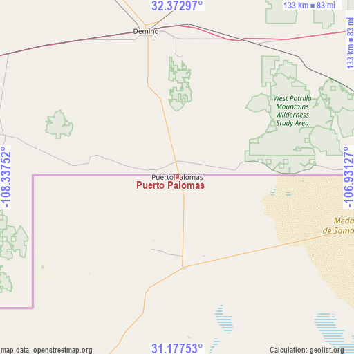 Puerto Palomas on map