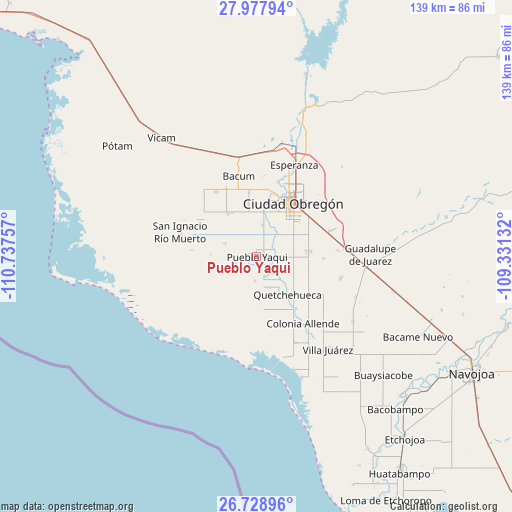 Pueblo Yaqui on map