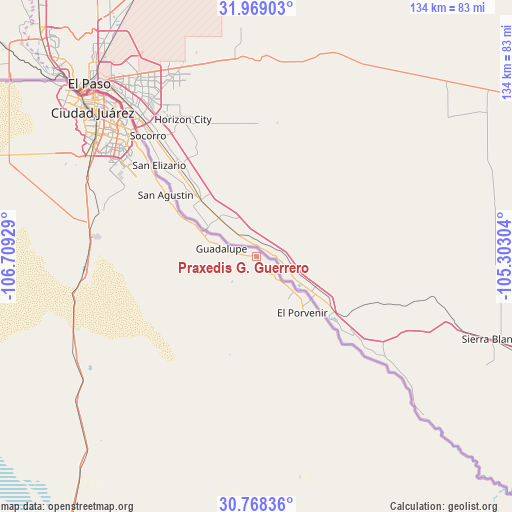 Praxedis G. Guerrero on map