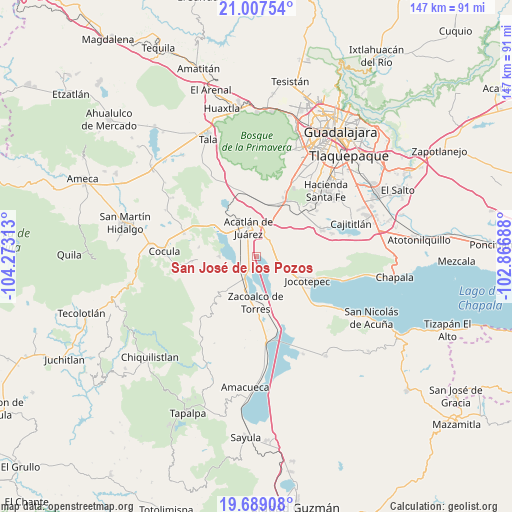 San José de los Pozos on map