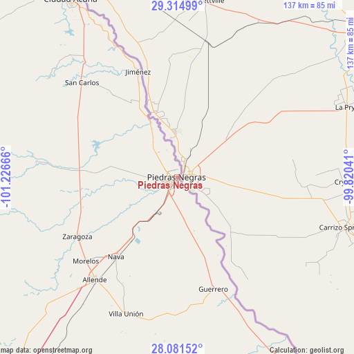 Piedras Negras on map