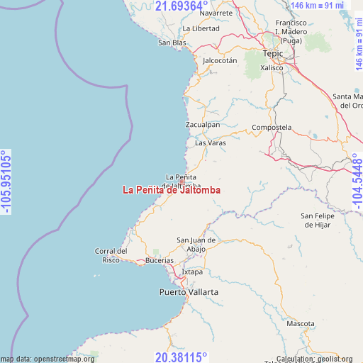 La Peñita de Jaltomba on map