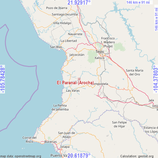 El Paranal (Arocha) on map
