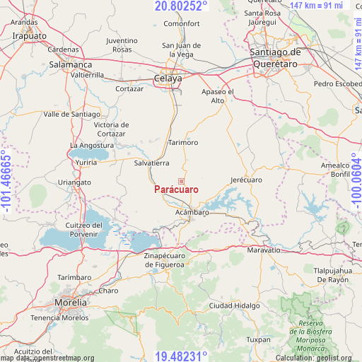 Parácuaro on map