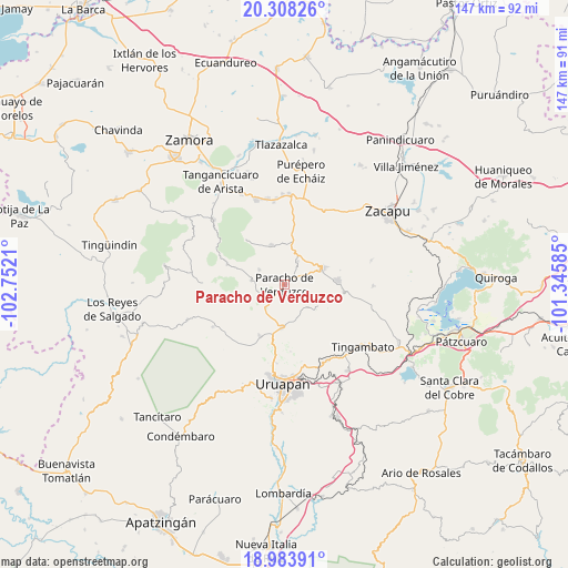 Paracho de Verduzco on map