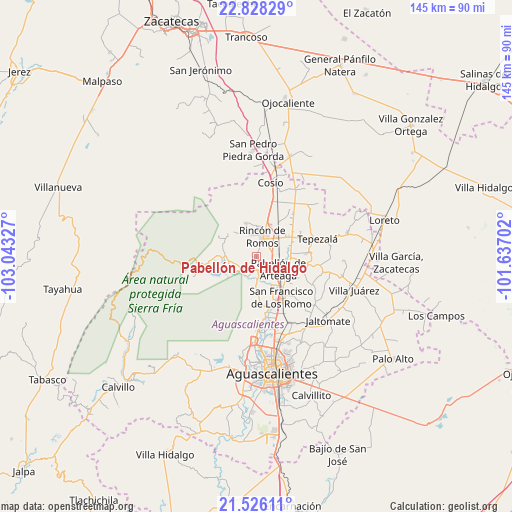 Pabellón de Hidalgo on map
