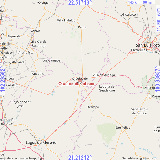 Ojuelos de Jalisco on map