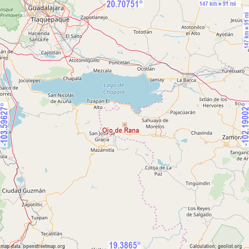 Ojo de Rana on map