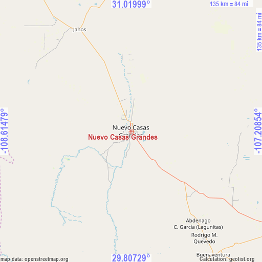 Nuevo Casas Grandes on map