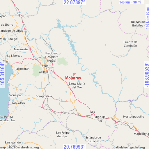 Mojarras on map
