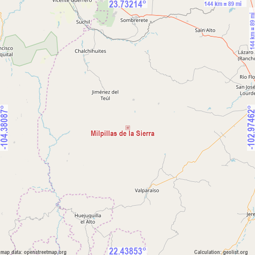 Milpillas de la Sierra on map