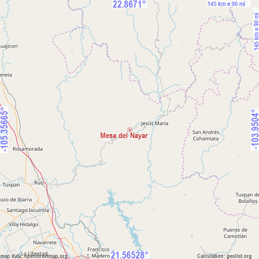 Mesa del Nayar on map