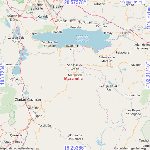 Mazamitla on map